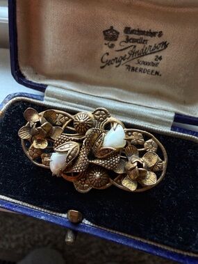 Antique Floral Brooch with Mother of Pearl Accents with c clasp 1900s jewelry